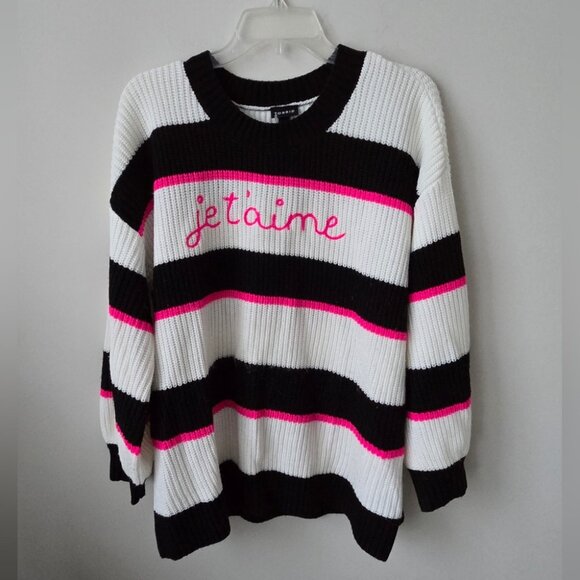 TORRID | Pullover Drop Shoulder Crew Neck Sweater Striped JE T'AIME SZ 0X - Picture 2 of 6